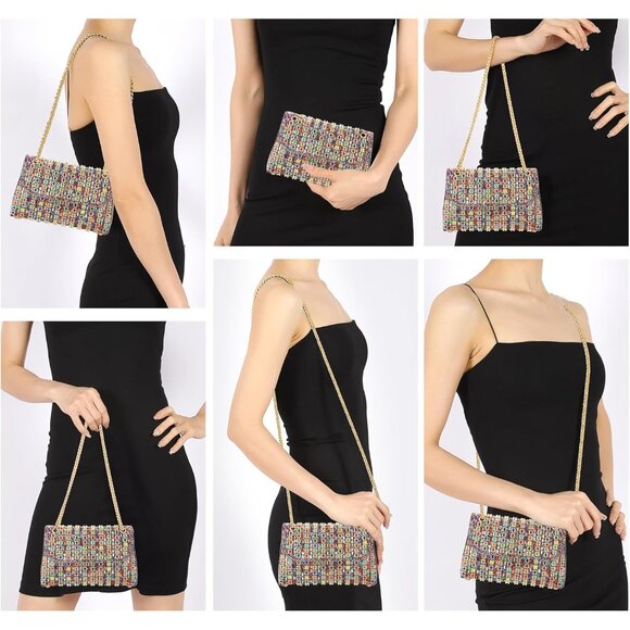Multicolor Rhinestone Clutch Purse for Women Sparkling Evening Wedding Party Sho - Picture 2 of 7